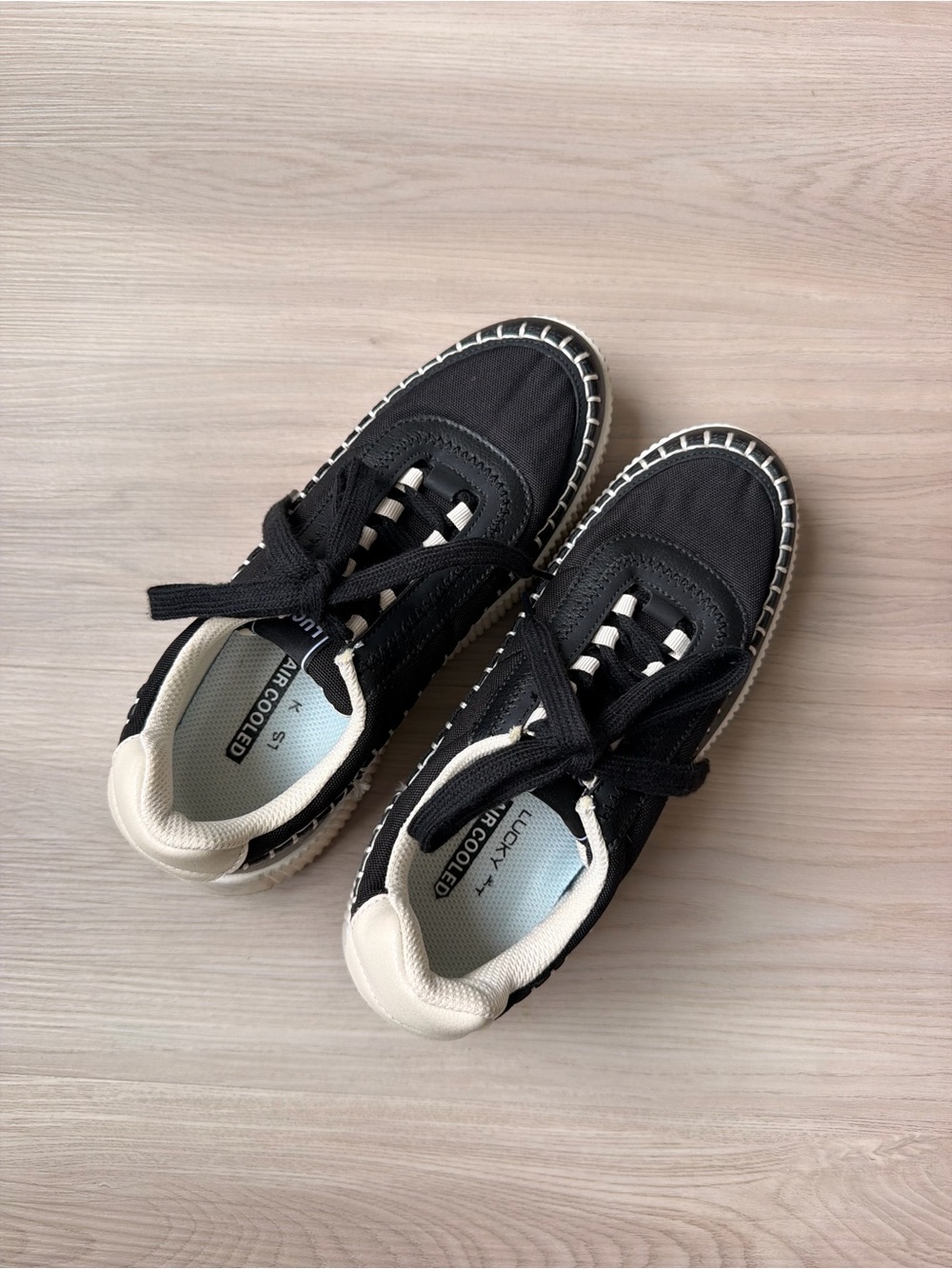 Black Lace-Up Canvas Sneakers with Cream Trim